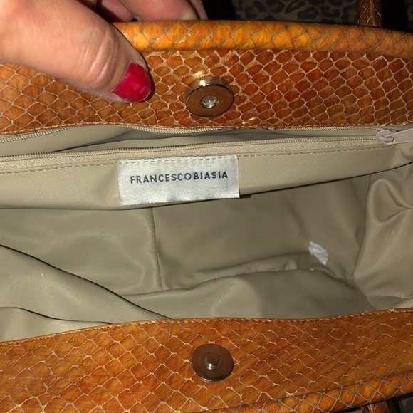 FRANCESCO BIASIA Cooper/Tan Reptile Embossed Handbag W/ Zipper Pocket In… - Picture 15 of 15